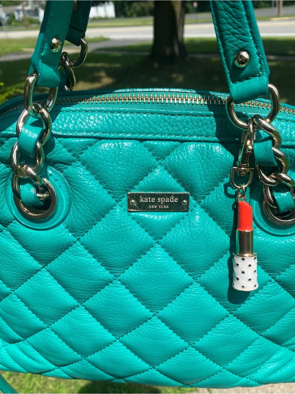 Kate Spade for Target Red Lipstick gold & cream bag charm or key chain NWOT - Picture 5 of 6
